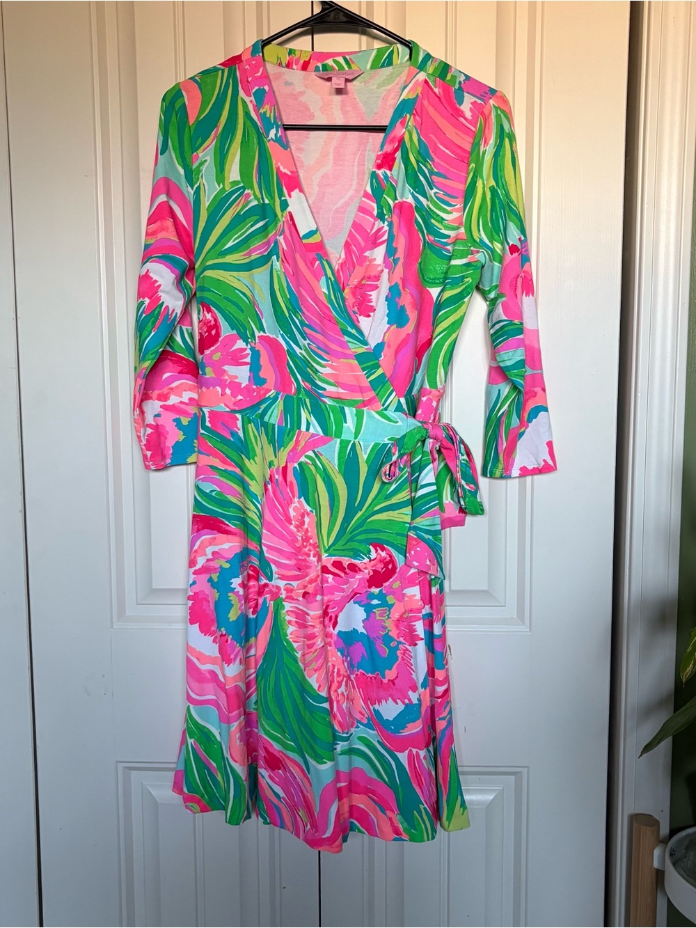 Lilly Pulitzer Pink & Green Tropical Wrap Dress